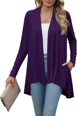 POGTMM Women's Open Front Casual Long Sleeve Lightweight Drape Cardigans Sweater Duster with Pockets (S-3XL)