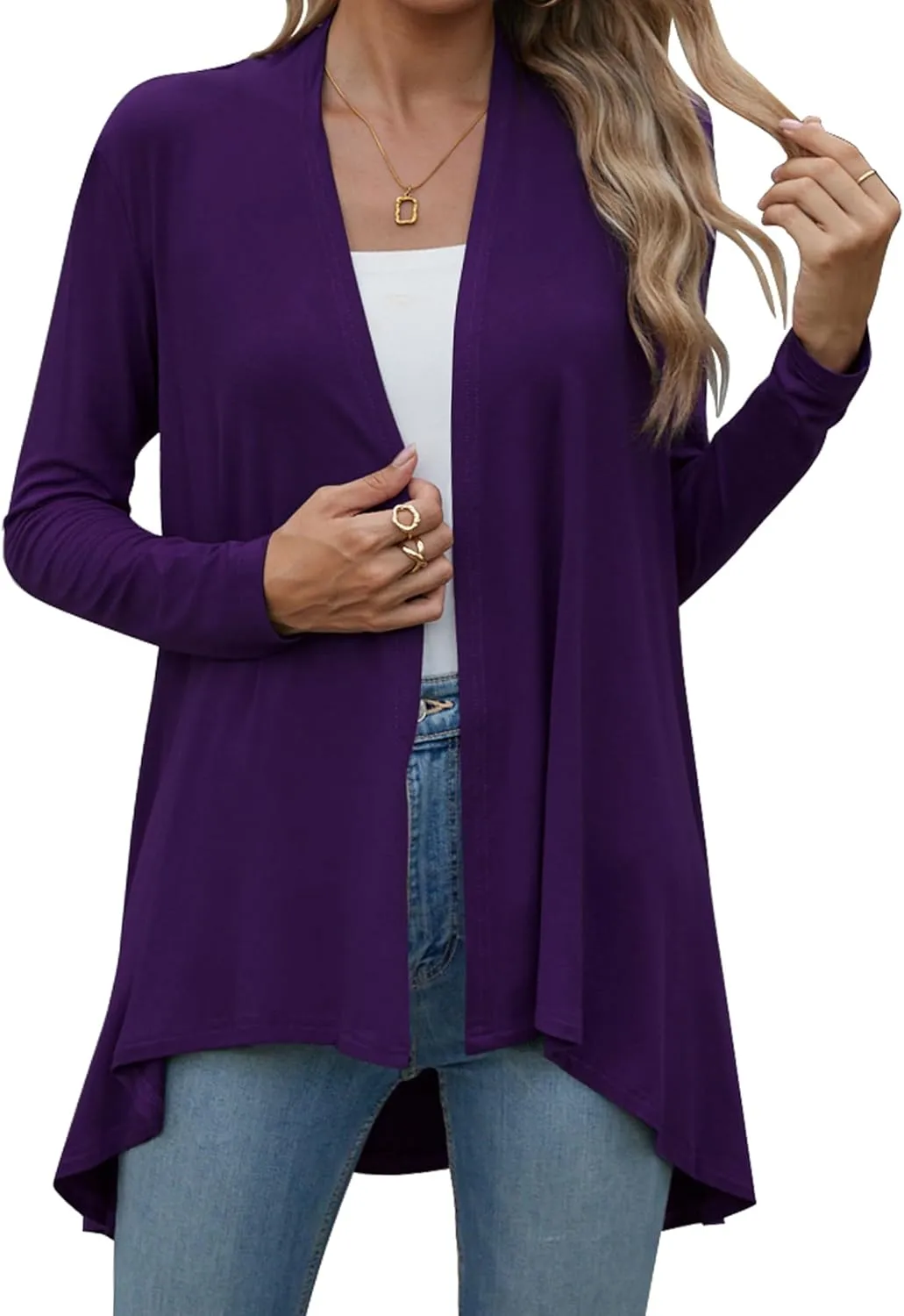 POGTMM Women's Open Front Casual Long Sleeve Lightweight Drape Cardigans Sweater Duster with Pockets (S-3XL)