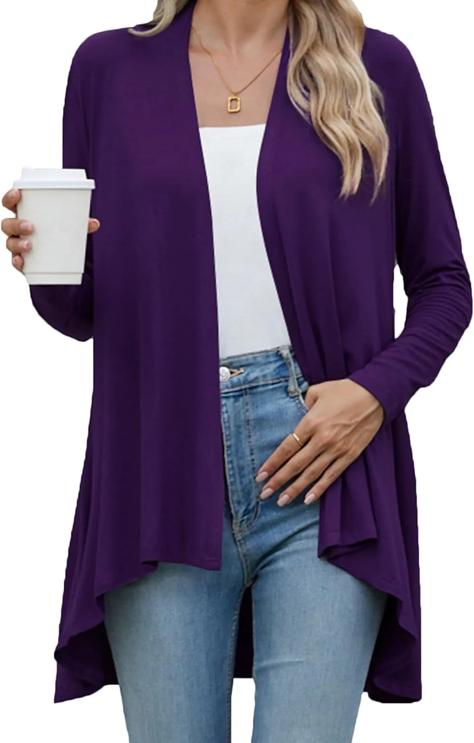 POGTMM Women's Open Front Casual Long Sleeve Lightweight Drape Cardigans Sweater Duster with Pockets (S-3XL)