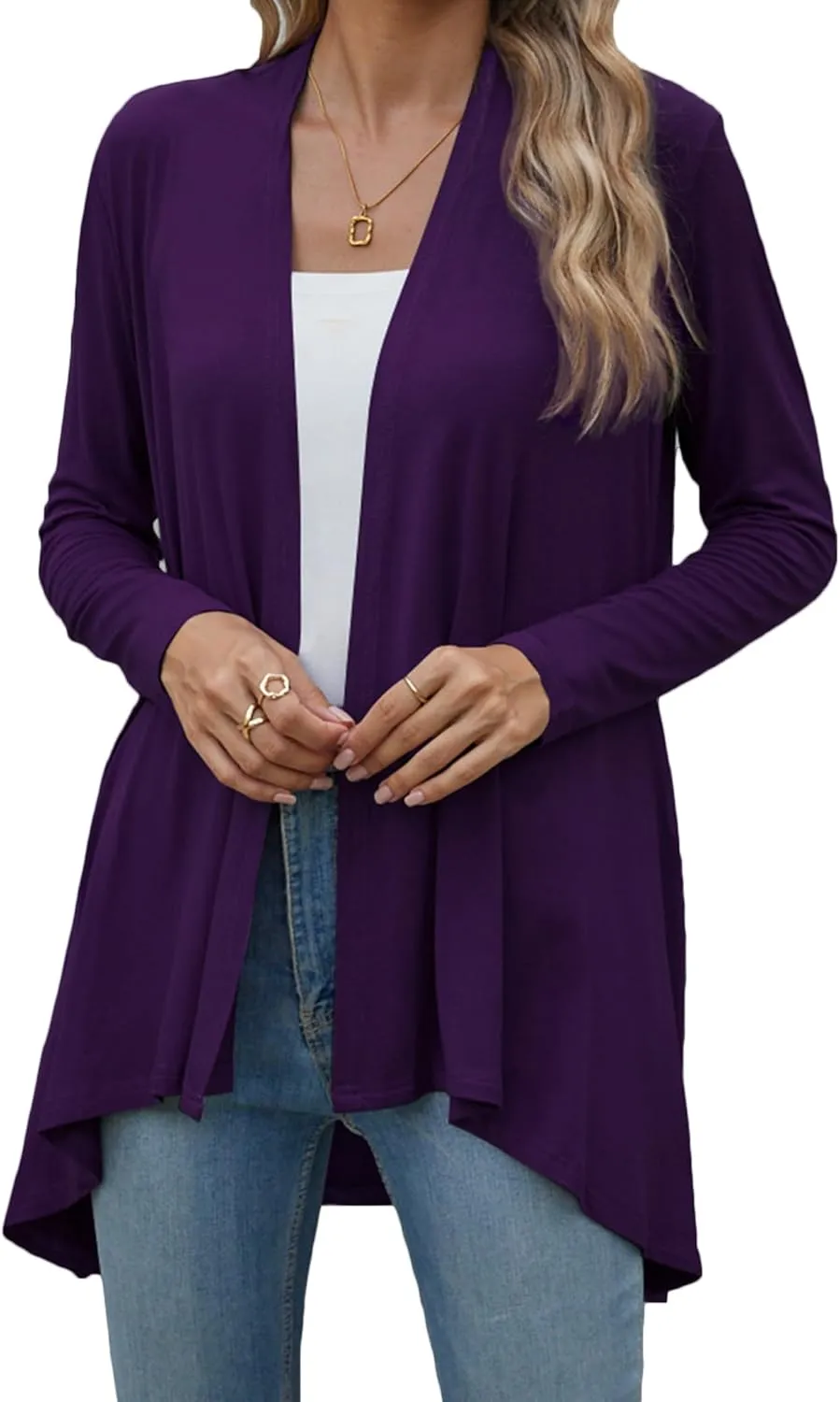 POGTMM Women's Open Front Casual Long Sleeve Lightweight Drape Cardigans Sweater Duster with Pockets (S-3XL)