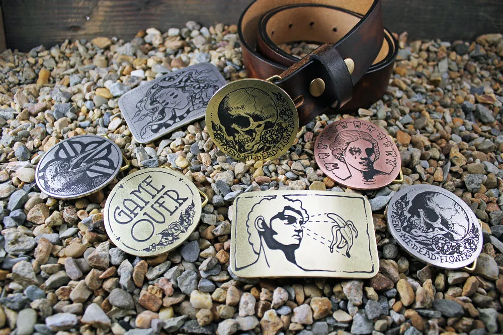 "Game Over" Belt Buckle - by Madeline Brown