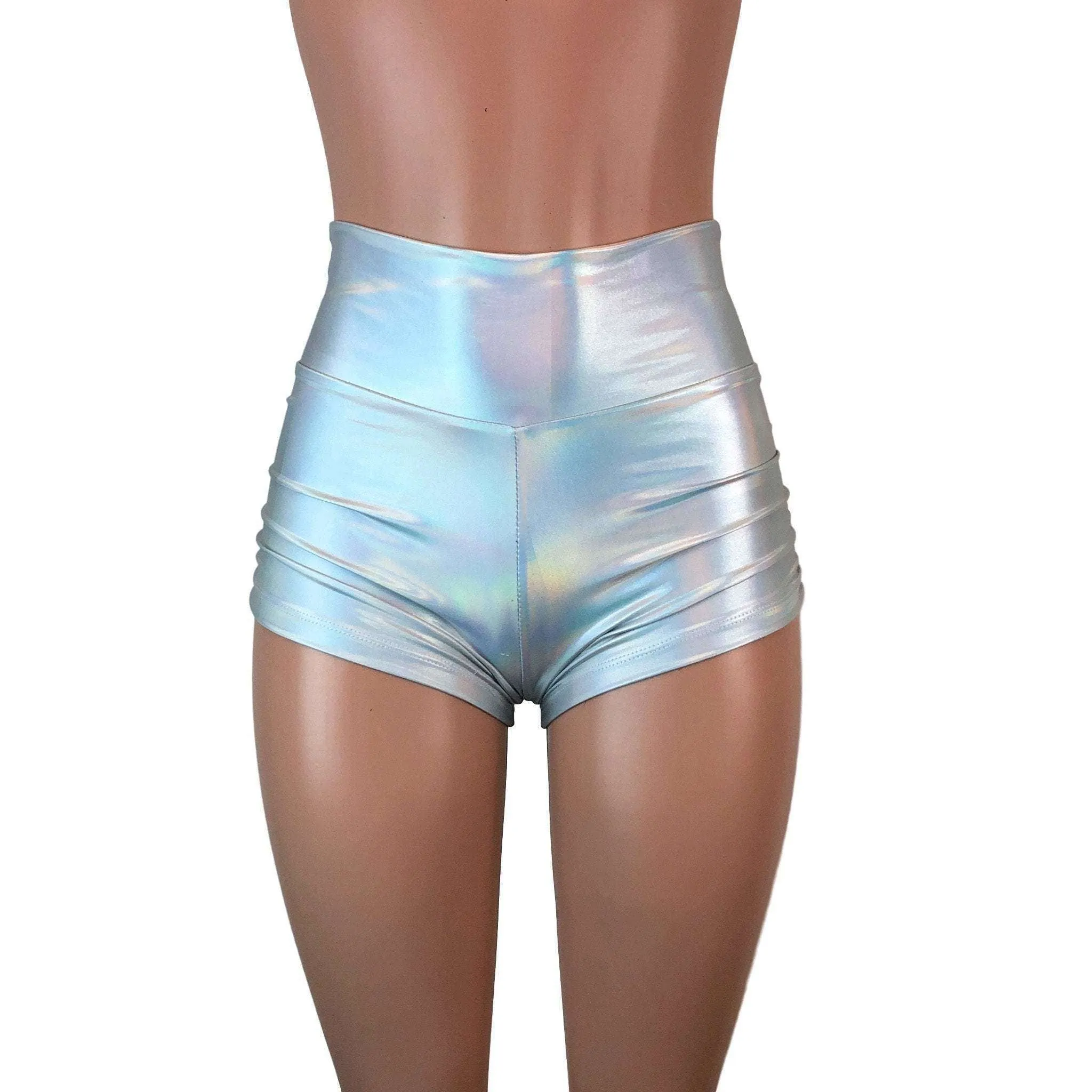 Ruched Booty Shorts - Opal Holographic