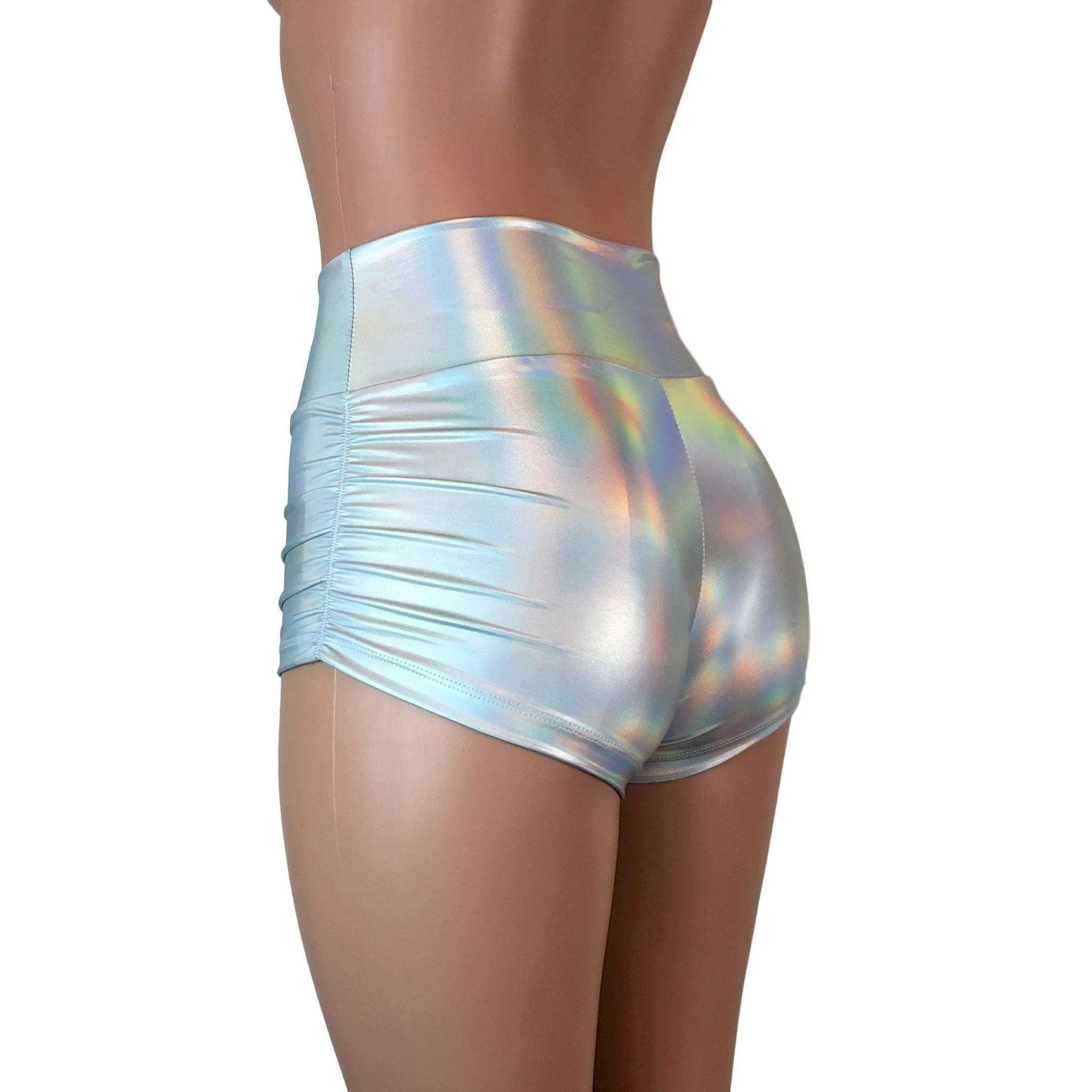 Ruched Booty Shorts - Opal Holographic