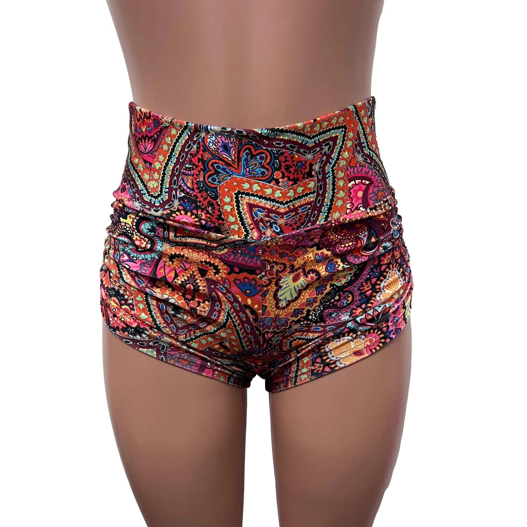 SALE - Ready to Ship - High Waist Ruched Booty Shorts in Paisley