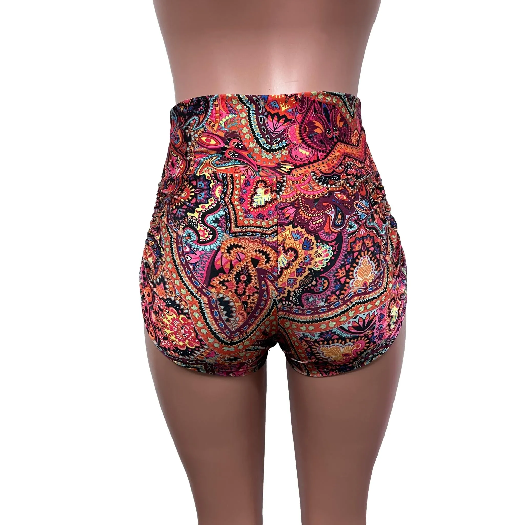 SALE - Ready to Ship - High Waist Ruched Booty Shorts in Paisley