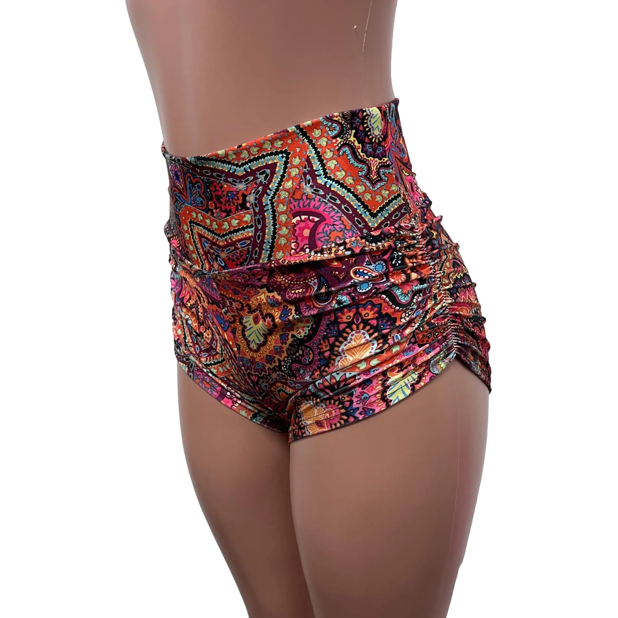 SALE - Ready to Ship - High Waist Ruched Booty Shorts in Paisley