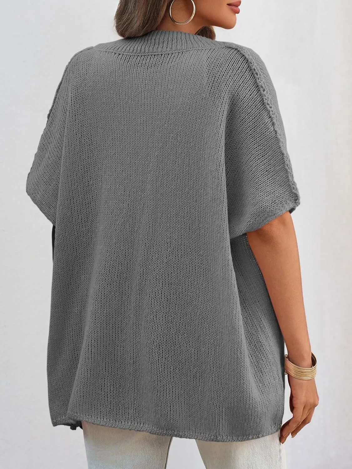 Saodimallsu Womens Oversized Cardigan Sweaters Short Sleeve Button Down Casual Lightweight Loose Knit Trendy Cardigans