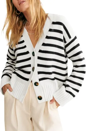Saodimallsu Womens Striped Cardigan Sweaters V Neck Button Down Long Sleeve Open Front Ribbed Knit Outerwear