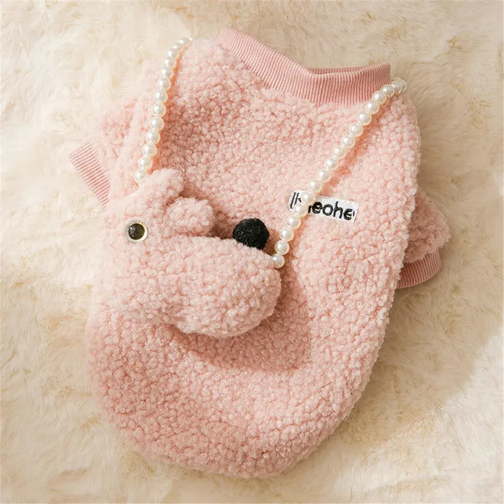 Solid Pet Sweater With Rabbit Doll For Puppy Kitty