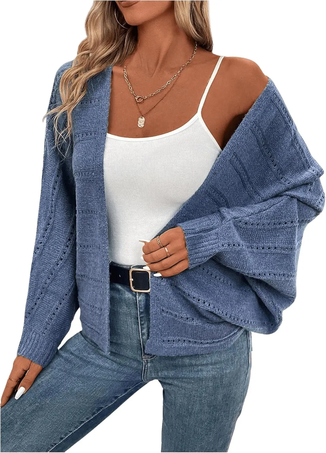 SOLY HUX Women's Open Front Cardigan Hollow Out Long Sleeve Casual Knit Cardigans