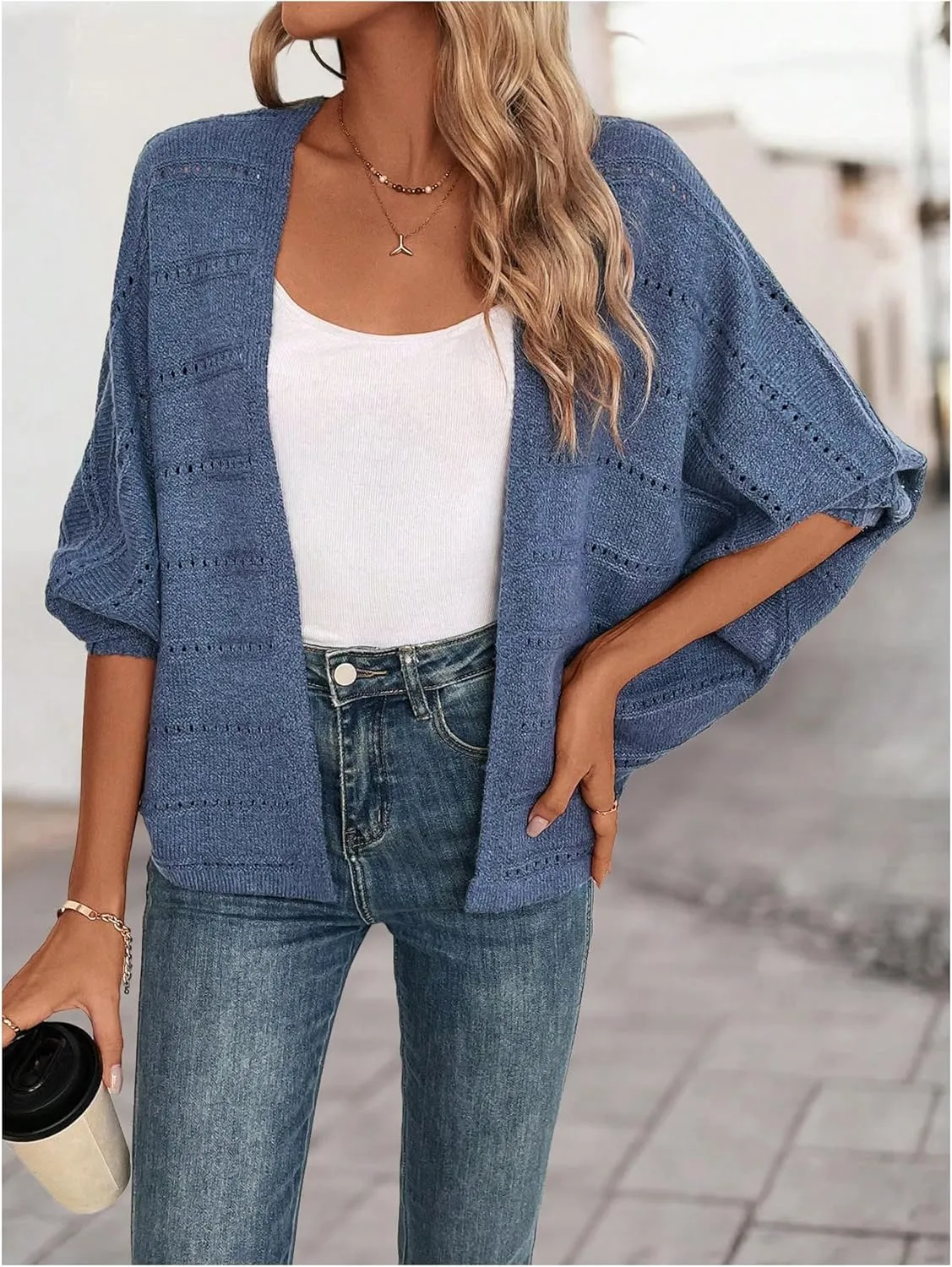 SOLY HUX Women's Open Front Cardigan Hollow Out Long Sleeve Casual Knit Cardigans