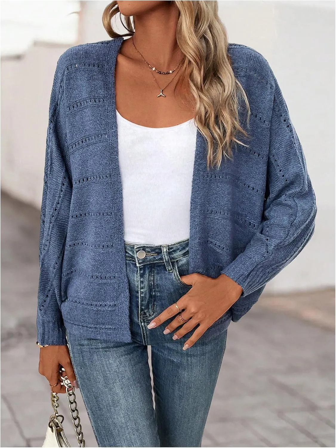 SOLY HUX Women's Open Front Cardigan Hollow Out Long Sleeve Casual Knit Cardigans