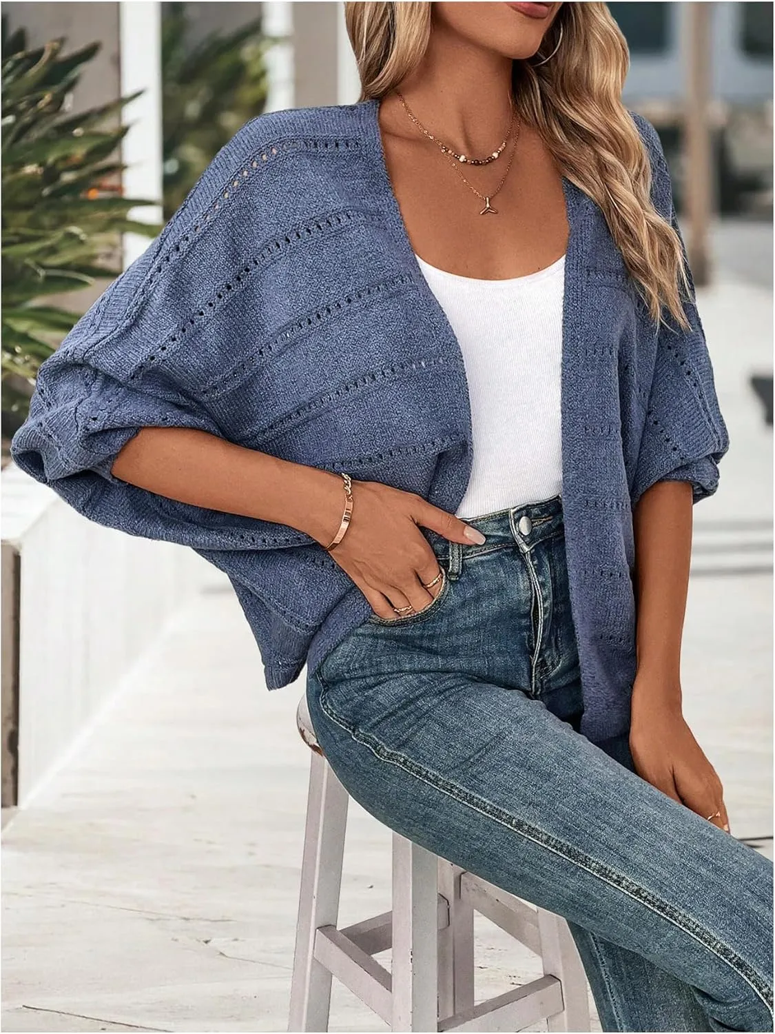 SOLY HUX Women's Open Front Cardigan Hollow Out Long Sleeve Casual Knit Cardigans