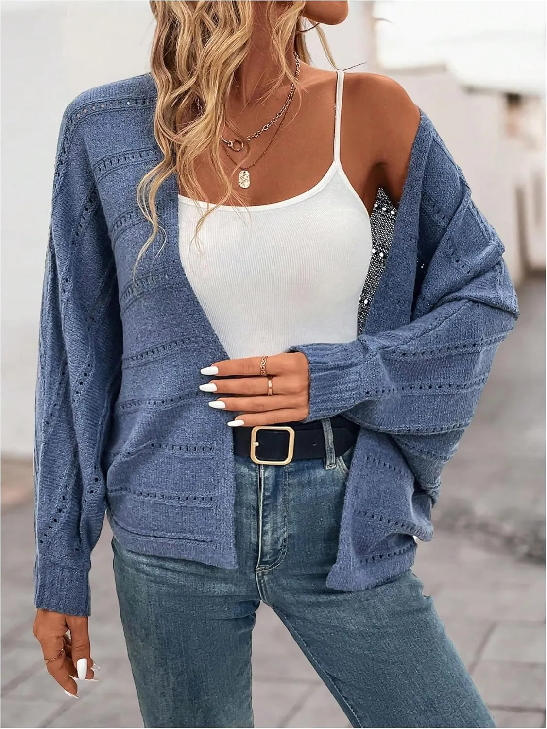 SOLY HUX Women's Open Front Cardigan Hollow Out Long Sleeve Casual Knit Cardigans