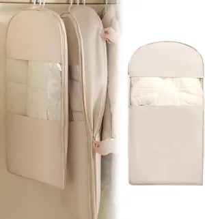 Space Saving Hanging Garment Bag with Self Compression Zipper | Dustproof Clothes Storage for Down Coats, Winter Jackets | Thick Closet Organizer Storage & Space Saver Bags (Beige, L)