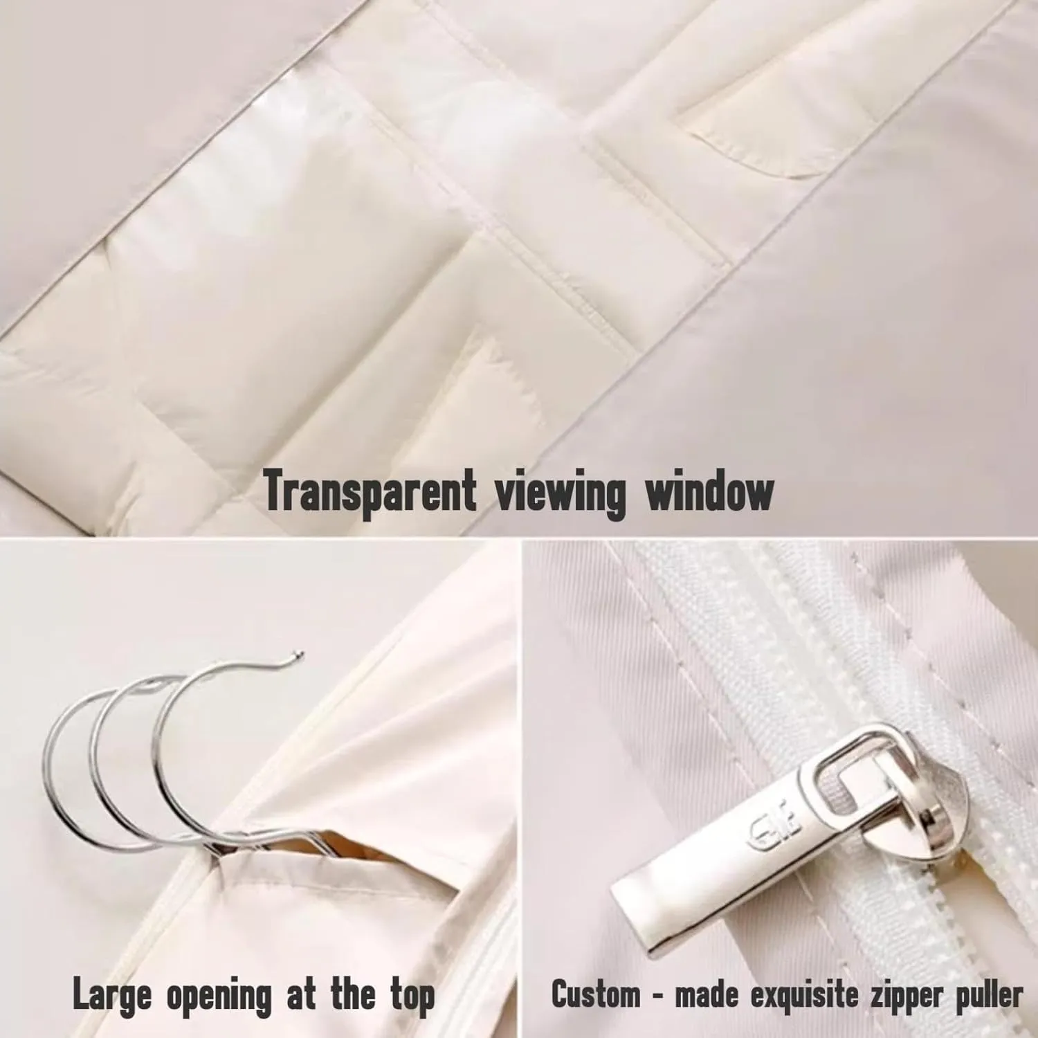 Space Saving Hanging Garment Bag with Self Compression Zipper | Dustproof Clothes Storage for Down Coats, Winter Jackets | Thick Closet Organizer Storage & Space Saver Bags (Beige, Size: 43inch)