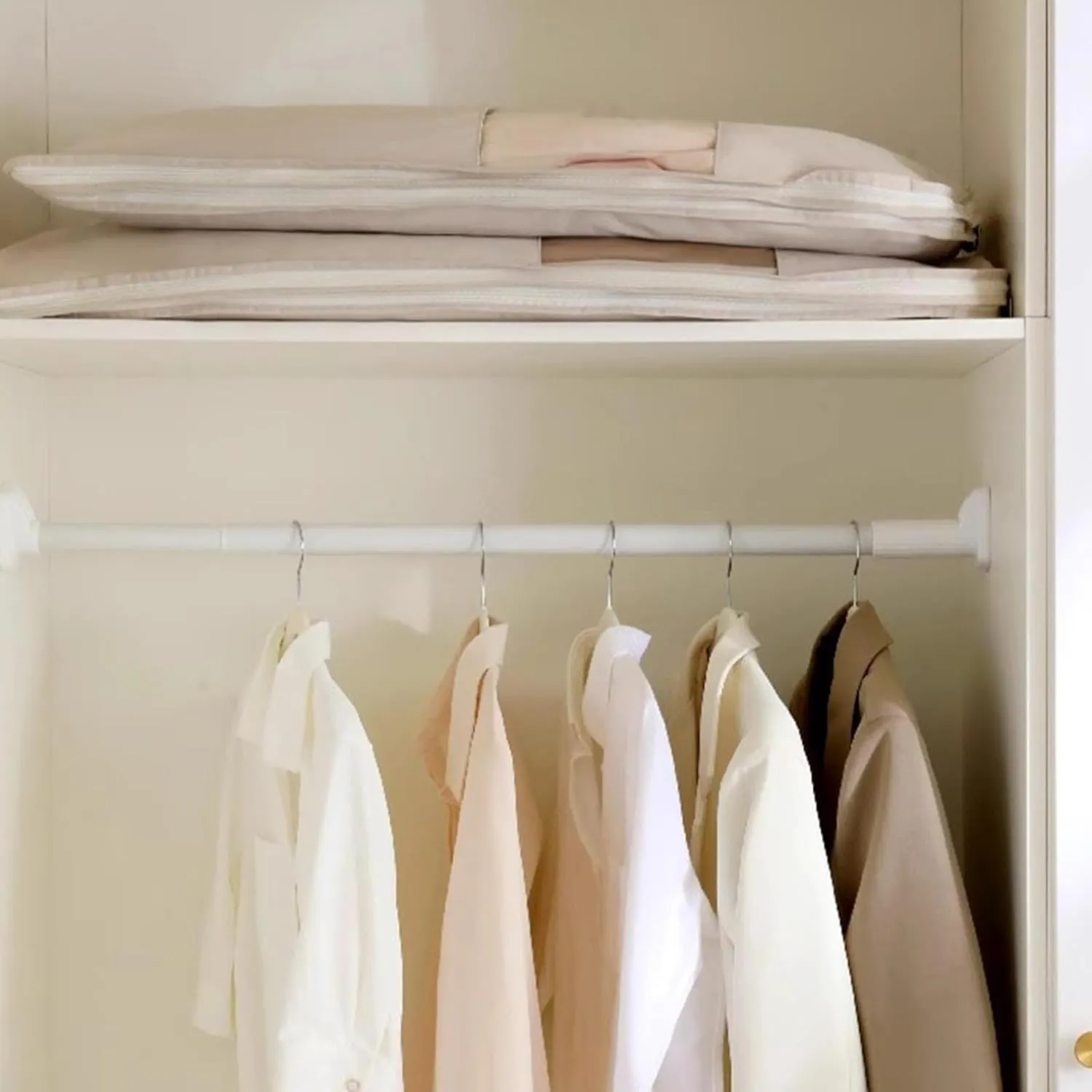 Space Saving Hanging Garment Bag with Self Compression Zipper | Dustproof Clothes Storage for Down Coats, Winter Jackets | Thick Closet Organizer Storage & Space Saver Bags (Beige, Size: 51inch)