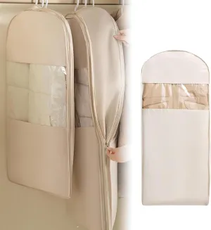 Space Saving Hanging Garment Bag with Self Compression Zipper | Dustproof Clothes Storage for Down Coats, Winter Jackets | Thick Closet Organizer Storage & Space Saver Bags (Beige, Size: 51inch)