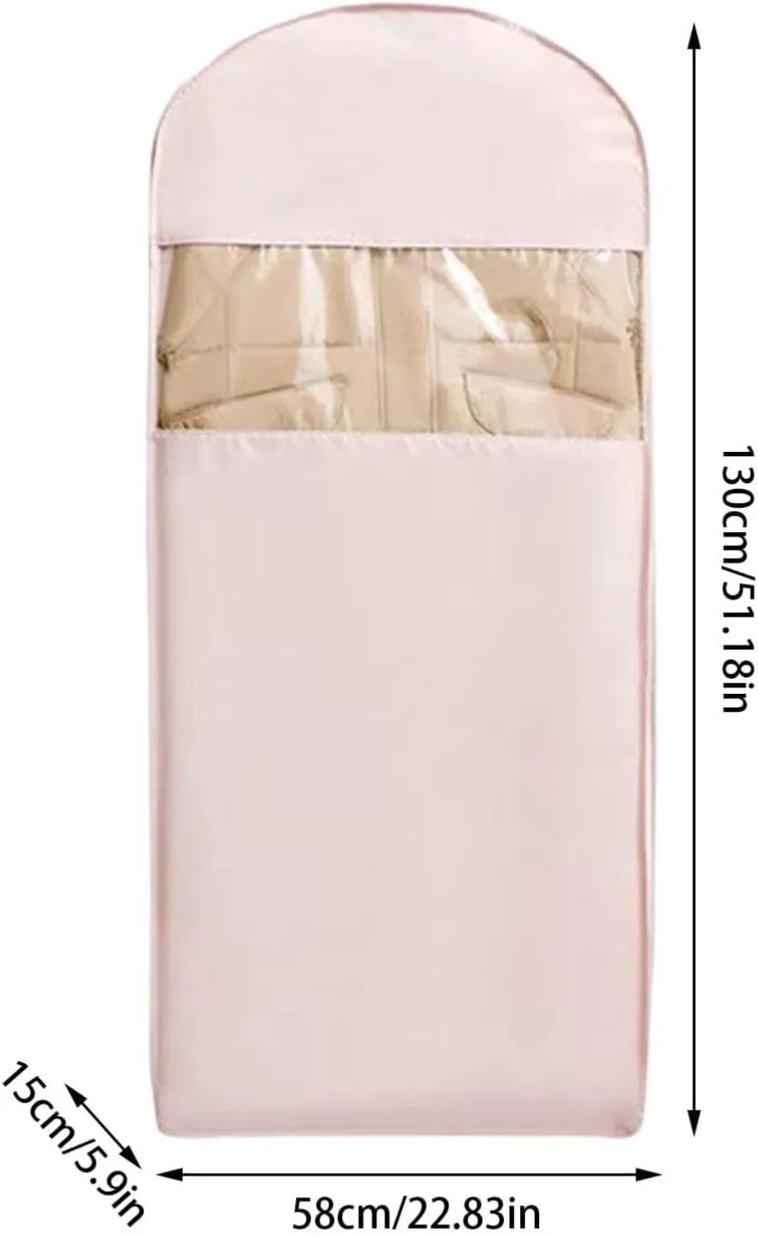 Space Saving Hanging Garment Bag with Self Compression Zipper | Dustproof Clothes Storage for Down Coats, Winter Jackets | Thick Closet Organizer Storage & Space Saver Bags (Beige, Size: 51inch)
