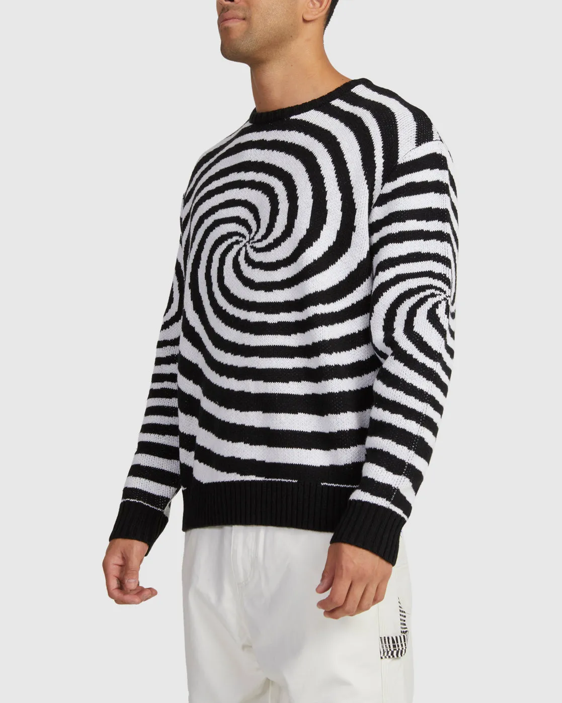 Spiral Crew Knit Crew Neck Sweater - Cloud