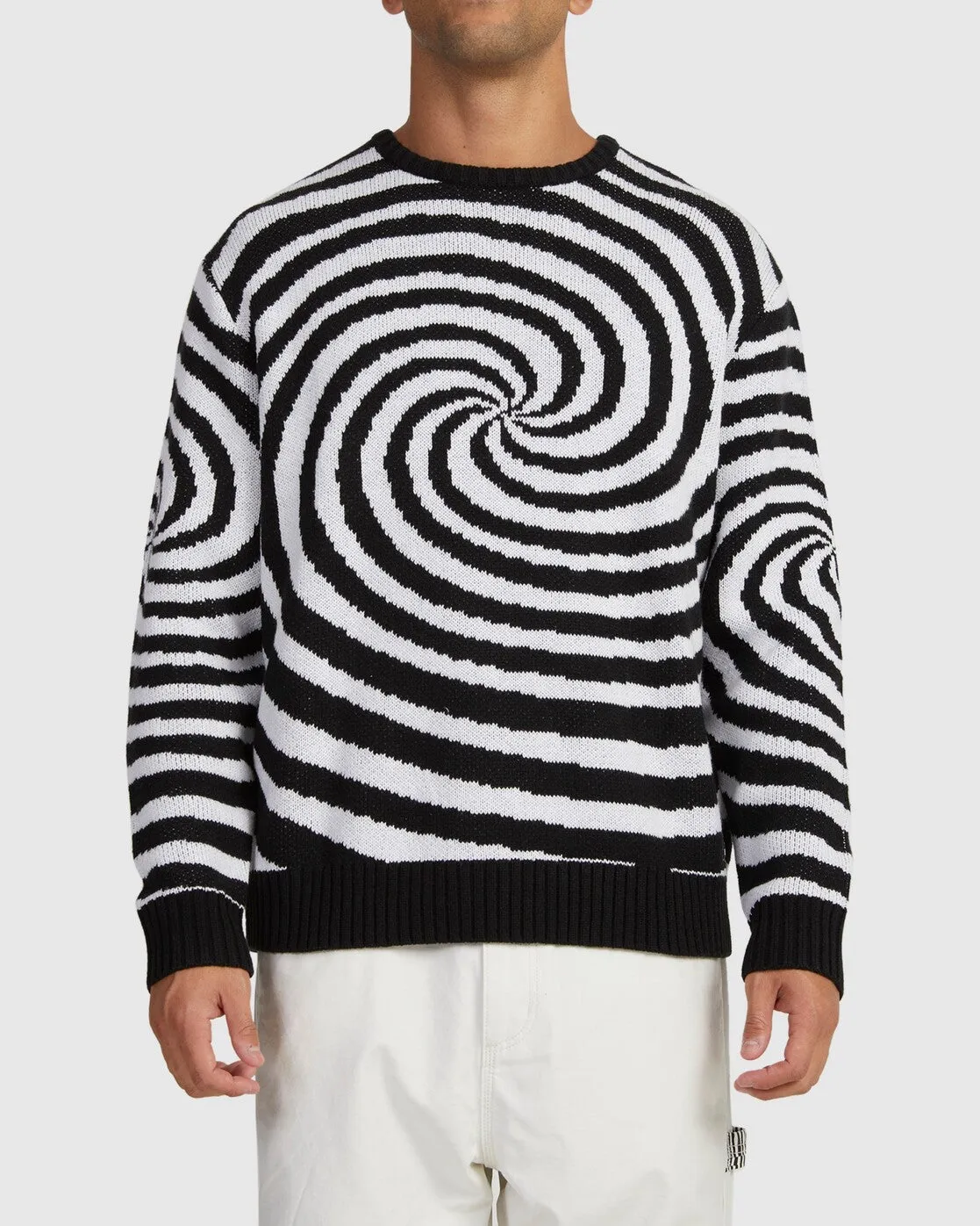 Spiral Crew Knit Crew Neck Sweater - Cloud