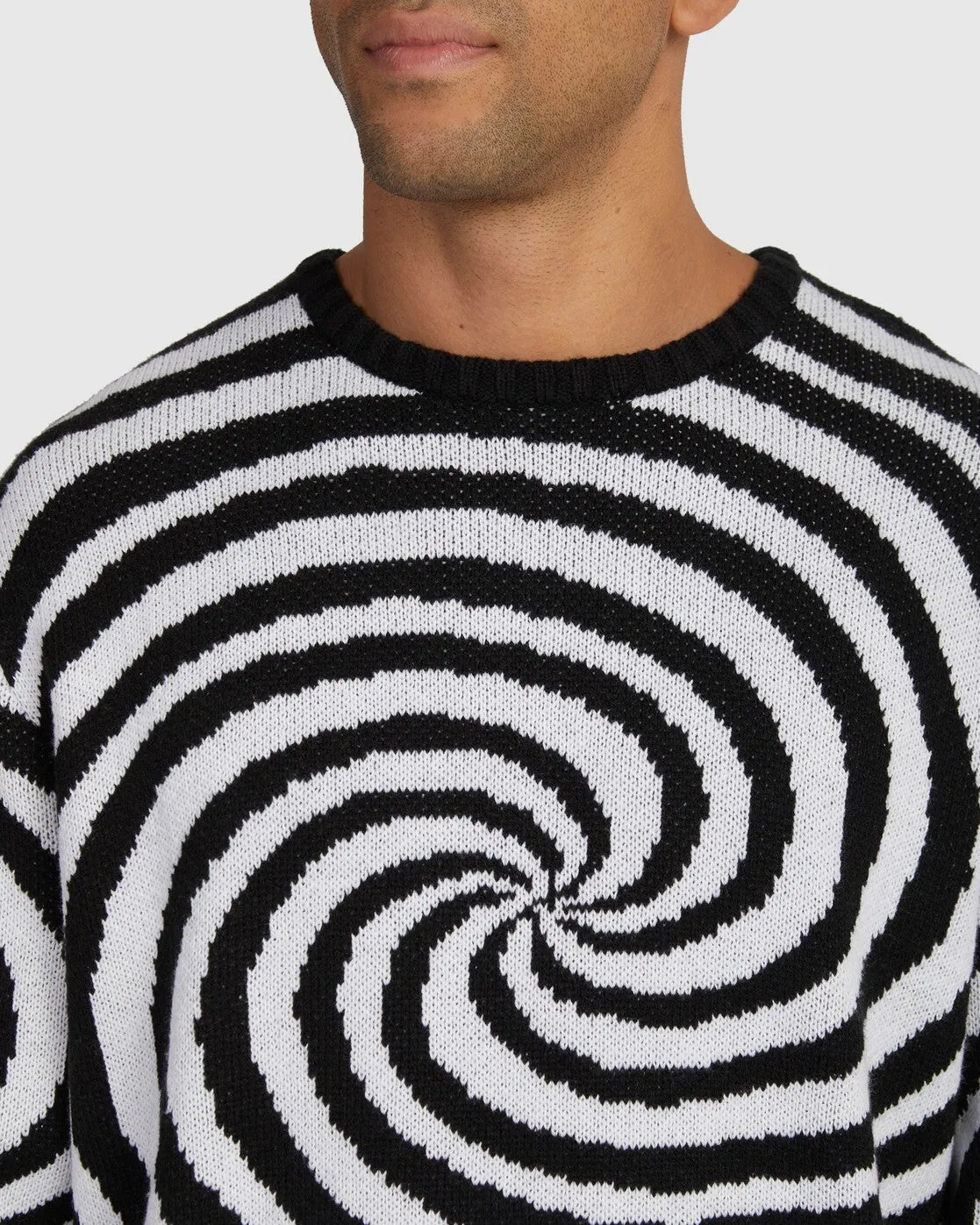 Spiral Crew Knit Crew Neck Sweater - Cloud
