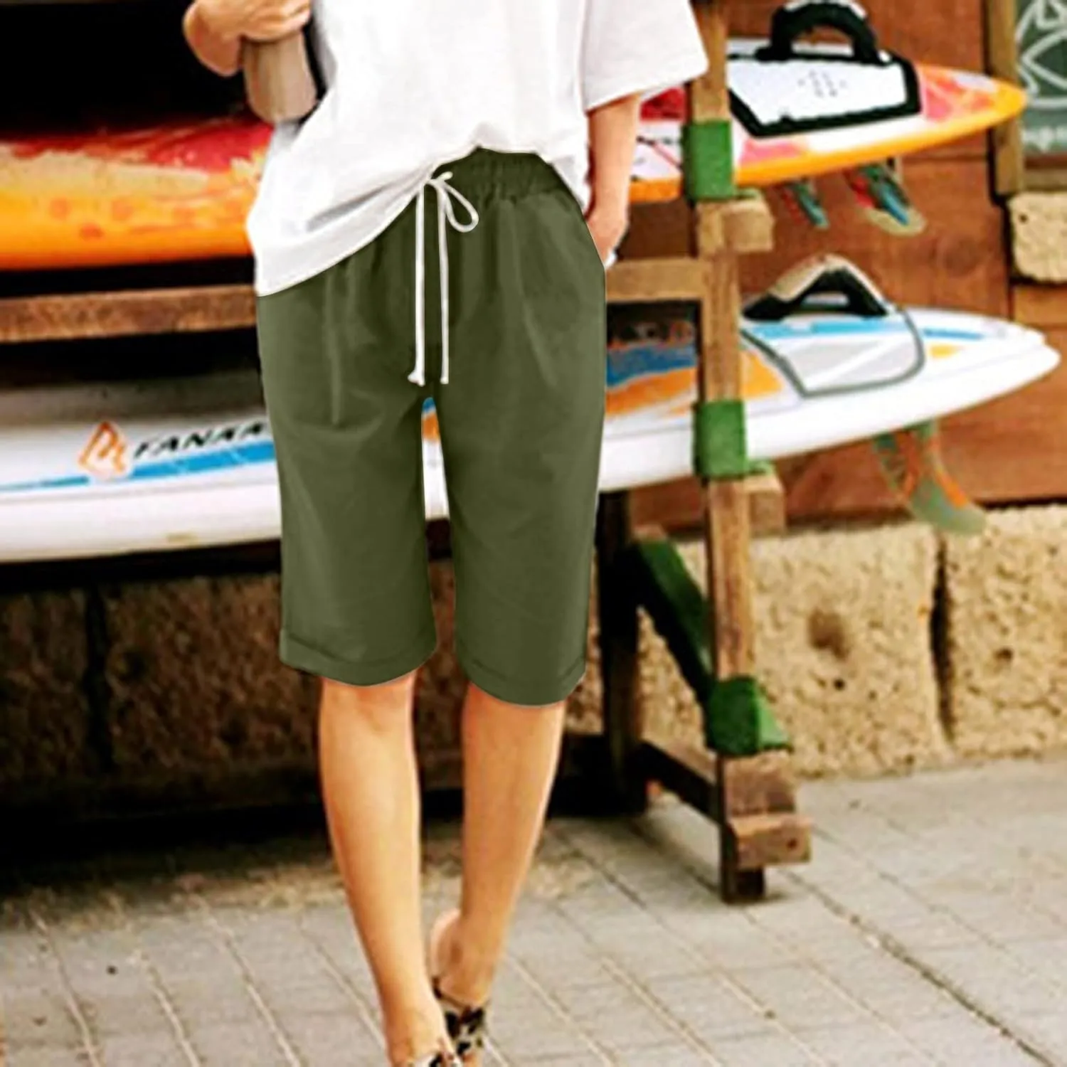 TARIENDY Loose Shorts for Women High Waisted Elastic Lounge Sweatpants Summer Workout Athletic Pants Linen Trouser Shorts