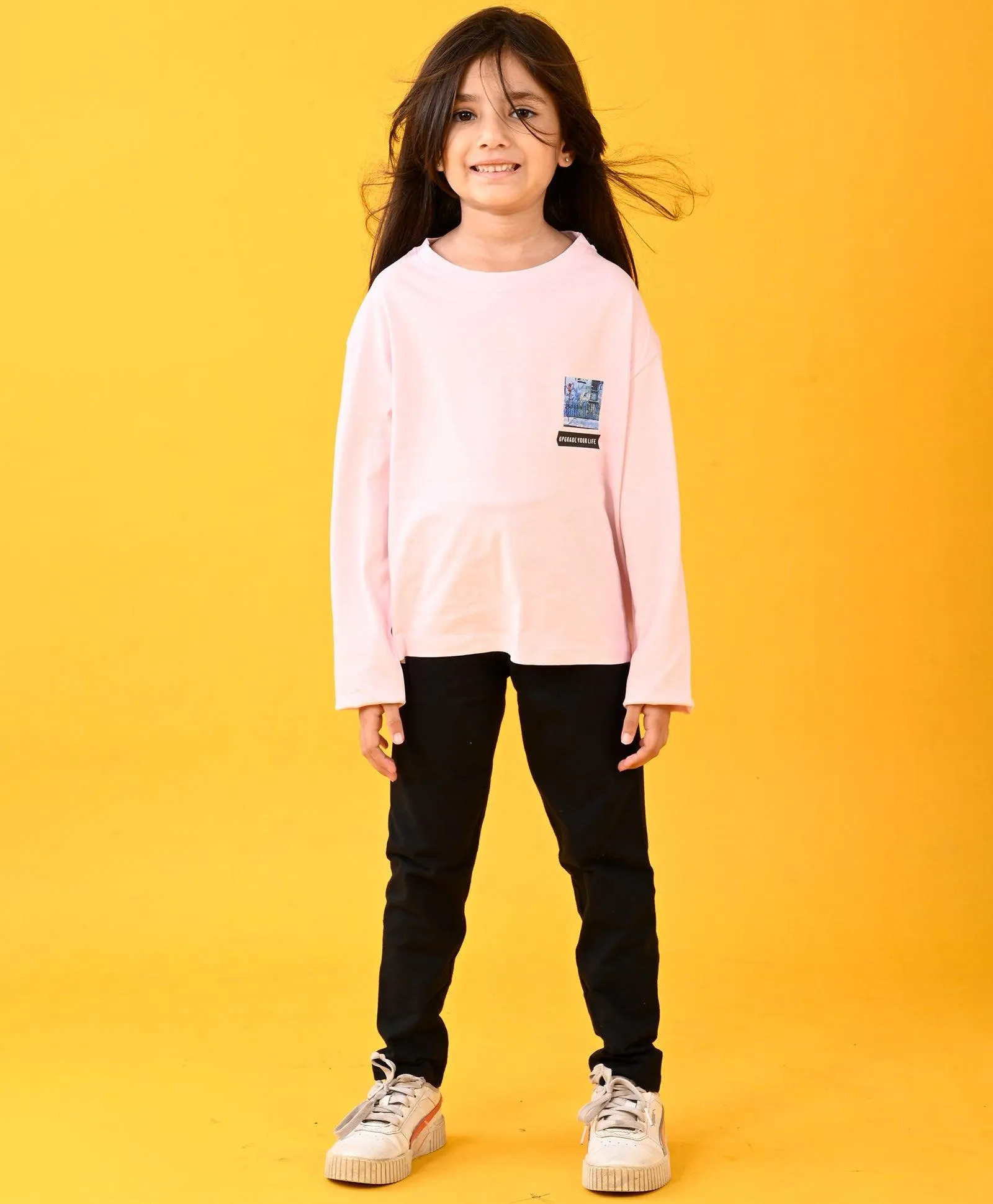UPGRADE YOUR LIFE FUN PINK T-SHIRT AND BLACK HEART JOGGER SET - PINK/BLACK