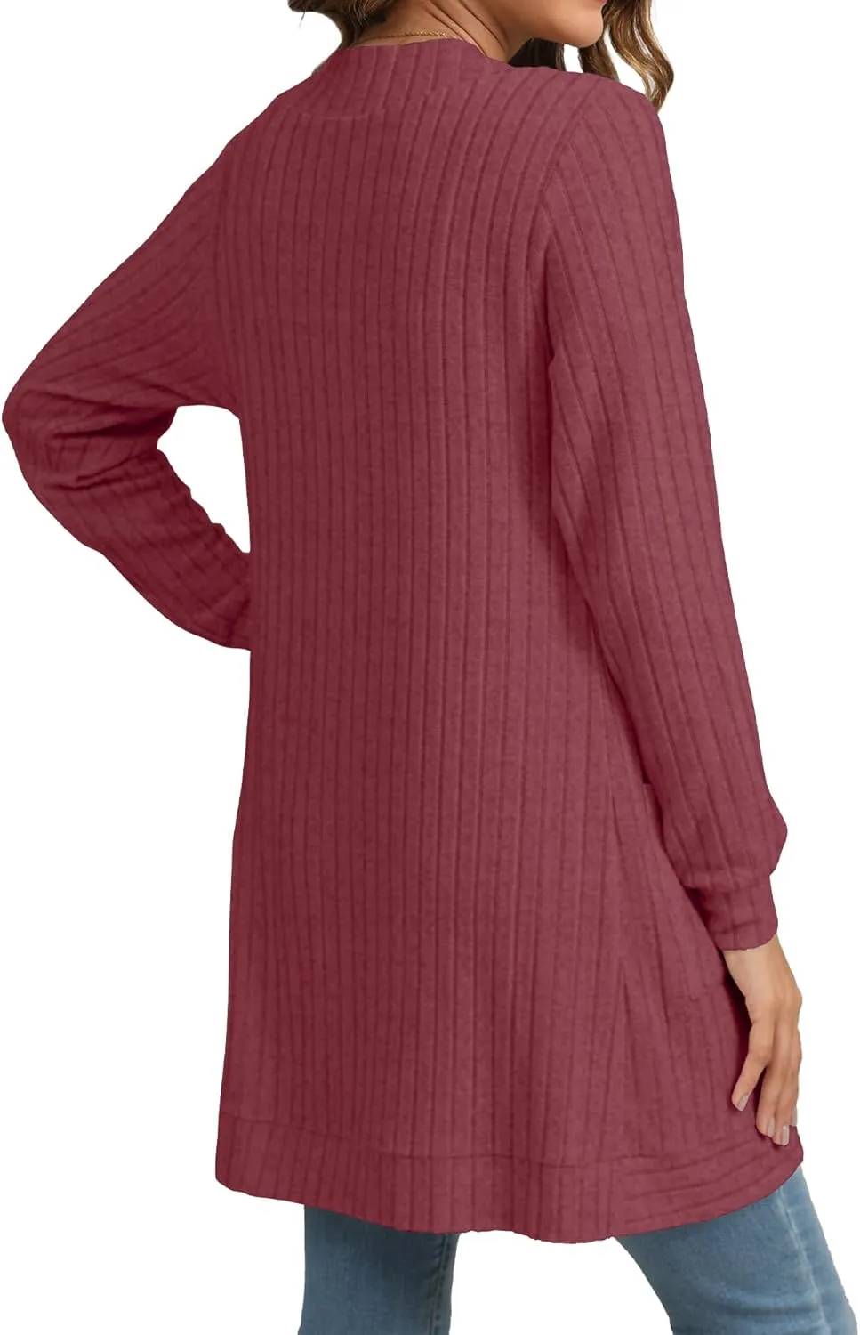 Women Long Sleeve Open Front Cardigan Casual Lightweight Long Cardigans Loose Knit Outwear with Pockets