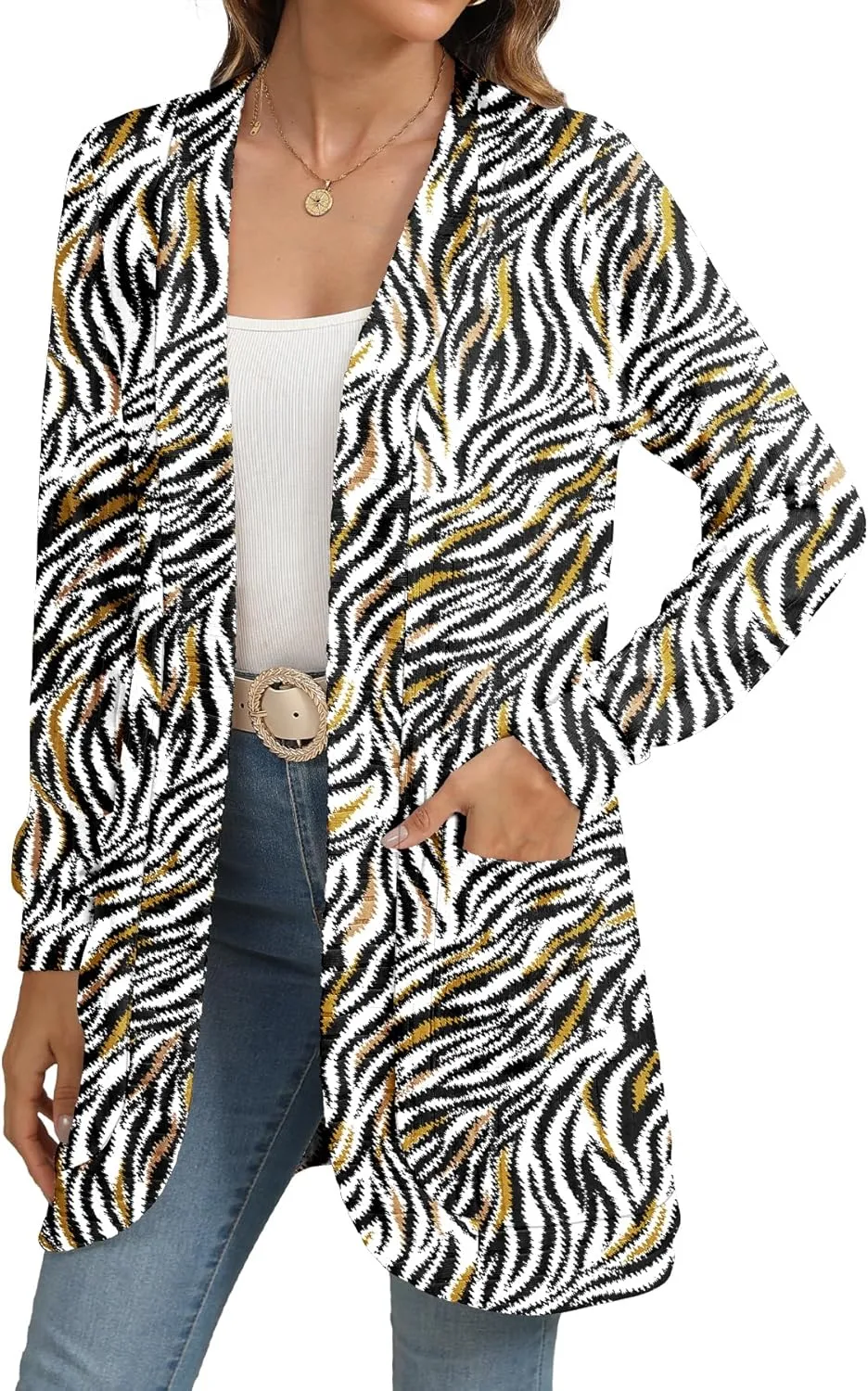Women Long Sleeve Open Front Cardigan Casual Lightweight Long Cardigans Loose Knit Outwear with Pockets