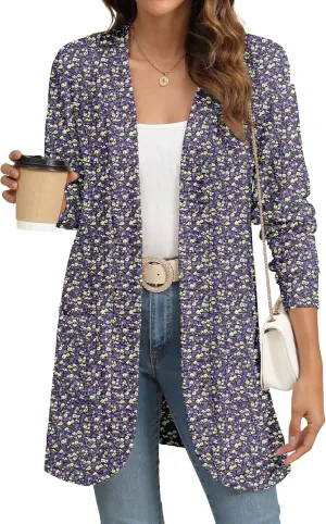 Women Long Sleeve Open Front Cardigan Casual Lightweight Long Cardigans Loose Knit Outwear with Pockets