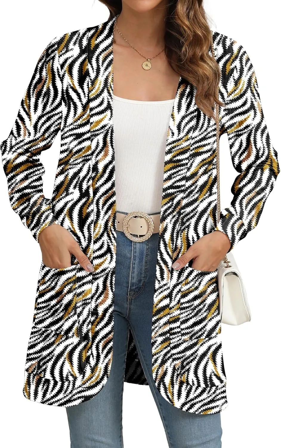 Women Long Sleeve Open Front Cardigan Casual Lightweight Long Cardigans Loose Knit Outwear with Pockets