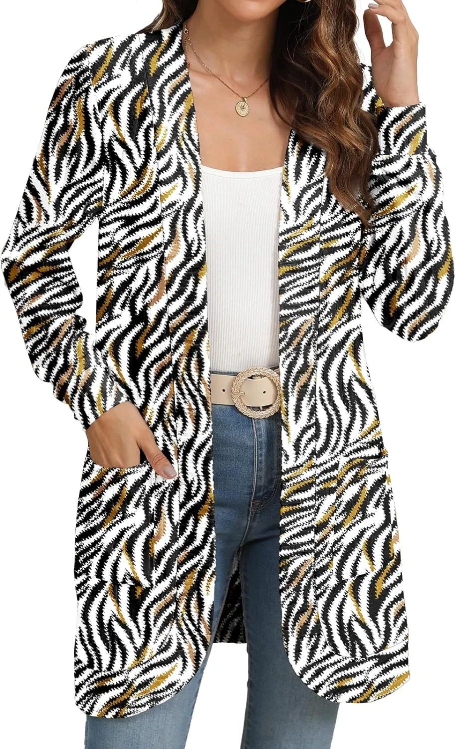 Women Long Sleeve Open Front Cardigan Casual Lightweight Long Cardigans Loose Knit Outwear with Pockets