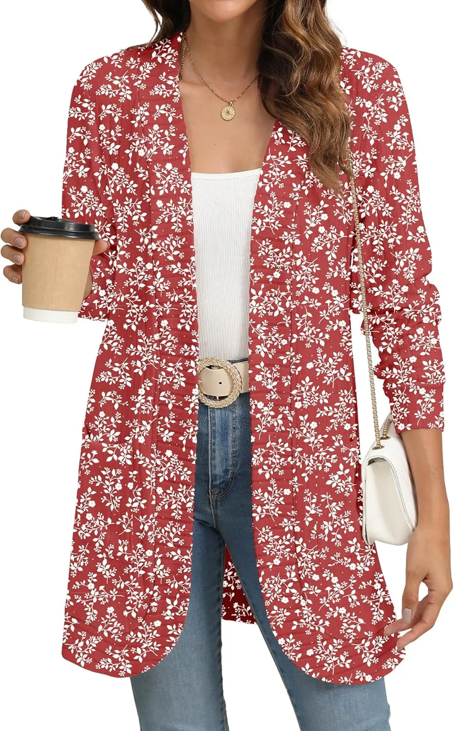 Women Long Sleeve Open Front Cardigan Casual Lightweight Long Cardigans Loose Knit Outwear with Pockets