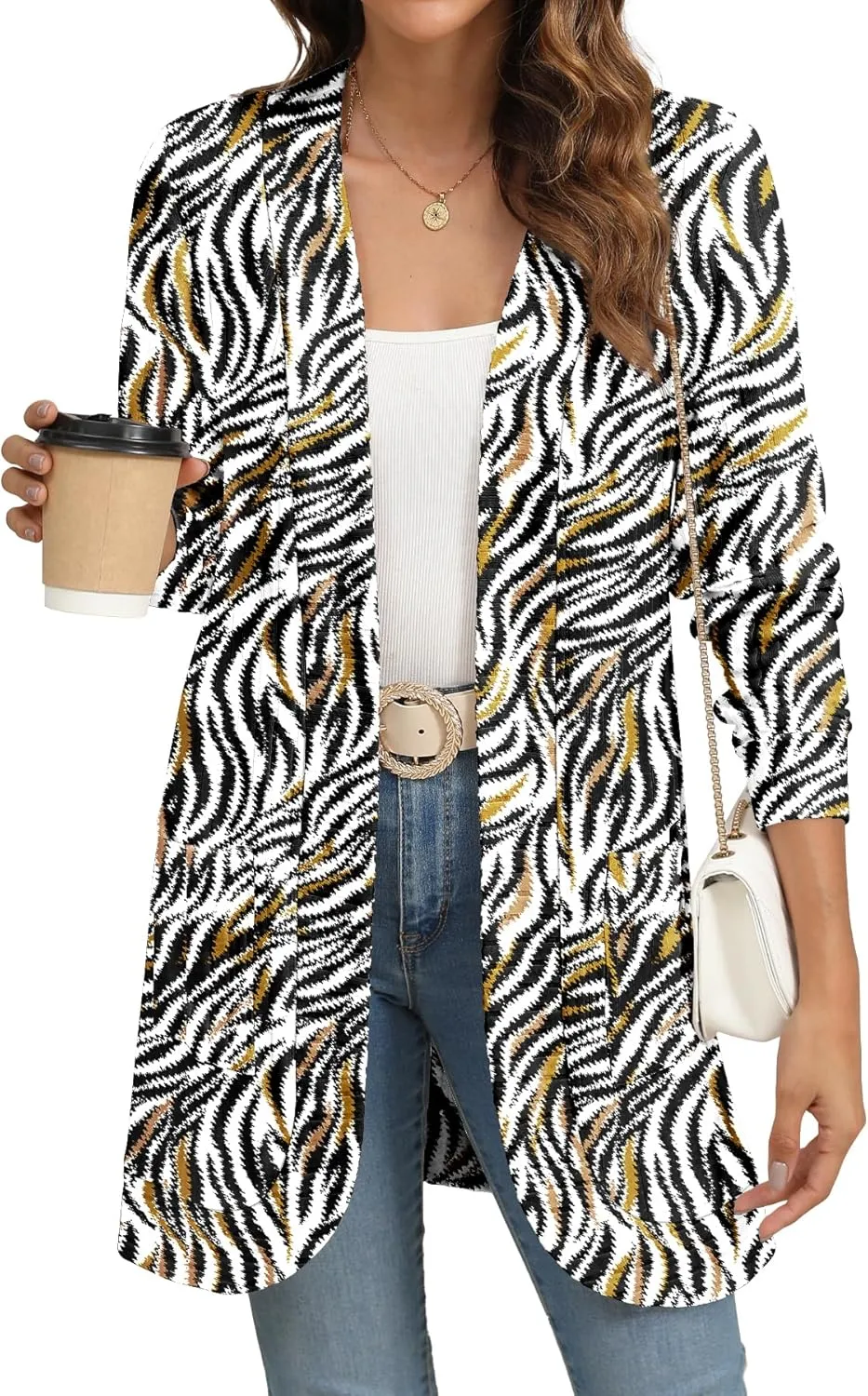 Women Long Sleeve Open Front Cardigan Casual Lightweight Long Cardigans Loose Knit Outwear with Pockets