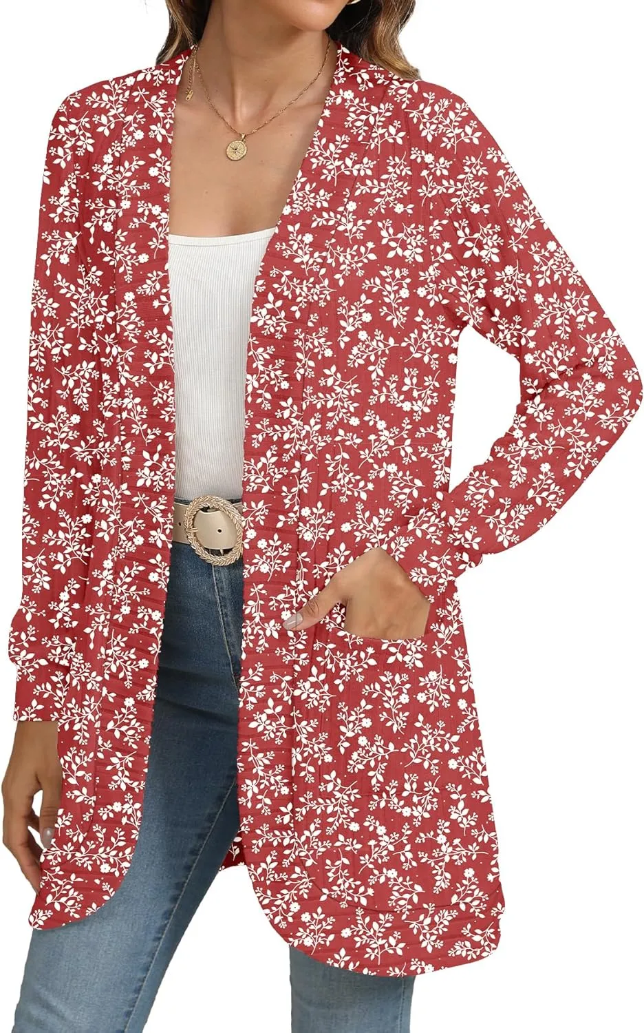 Women Long Sleeve Open Front Cardigan Casual Lightweight Long Cardigans Loose Knit Outwear with Pockets