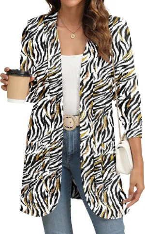 Women Long Sleeve Open Front Cardigan Casual Lightweight Long Cardigans Loose Knit Outwear with Pockets