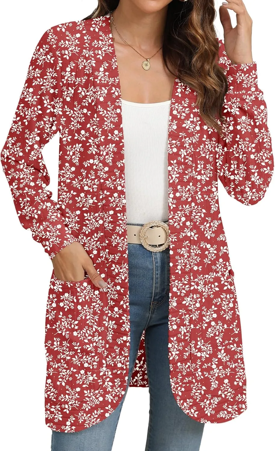 Women Long Sleeve Open Front Cardigan Casual Lightweight Long Cardigans Loose Knit Outwear with Pockets