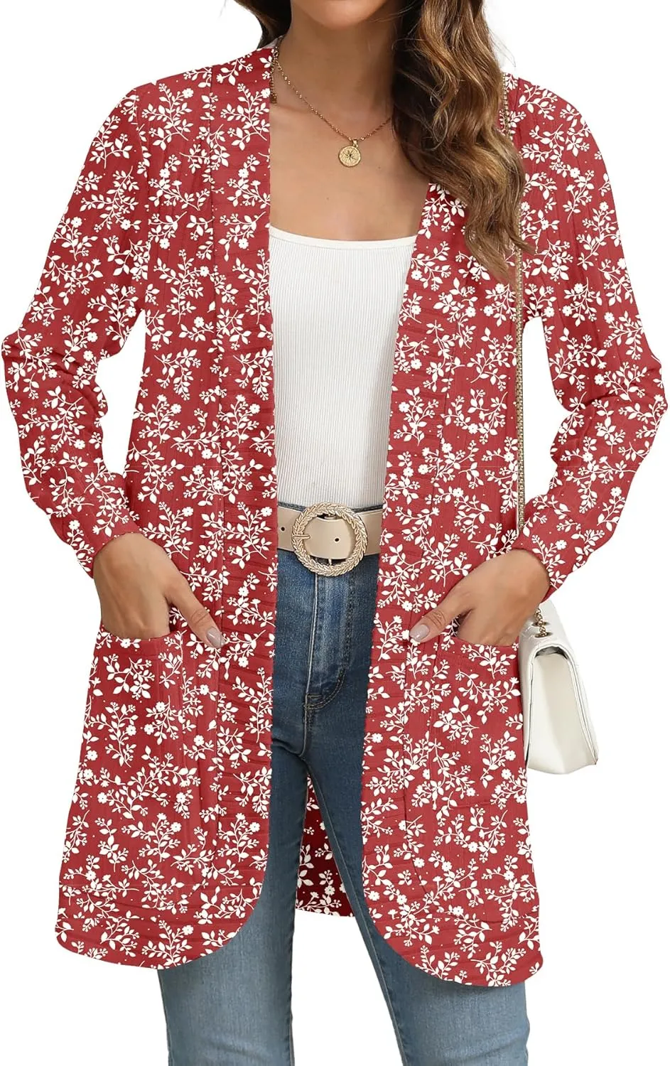 Women Long Sleeve Open Front Cardigan Casual Lightweight Long Cardigans Loose Knit Outwear with Pockets