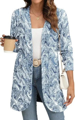 Women Long Sleeve Open Front Cardigan Casual Lightweight Long Cardigans Loose Knit Outwear with Pockets