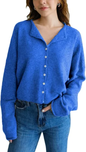 Women Y2k Knitted Cardigan Long Sleeve Button Down Sweater Lightweight Casual Cardigan Loose Fall Streetwear