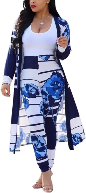 Women's 2 Piece Pants Set - Sexy Long Sleeve Open Front Cardigans  Skinny Pants Suits