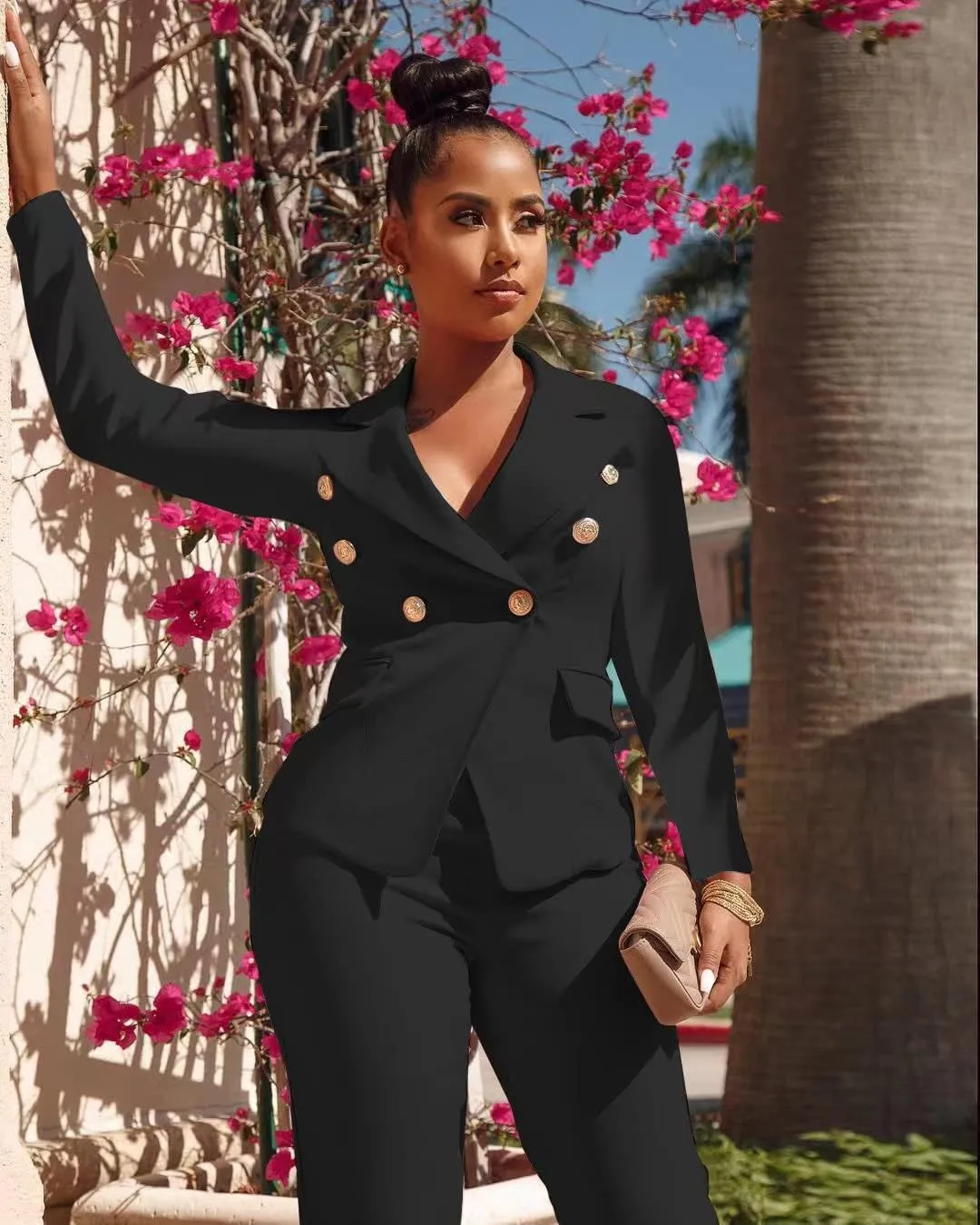Women's Business Blazer Suit Long Sleeves Two Piece Solid Work Pant Suit Business Office Lady Suits Sets