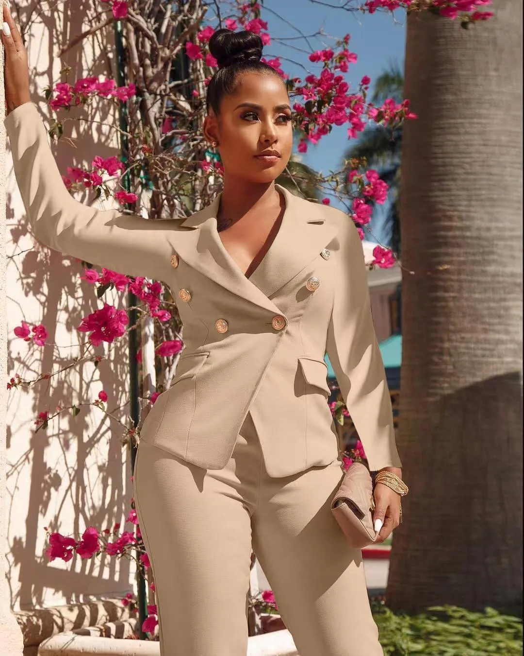Women's Business Blazer Suit Long Sleeves Two Piece Solid Work Pant Suit Business Office Lady Suits Sets