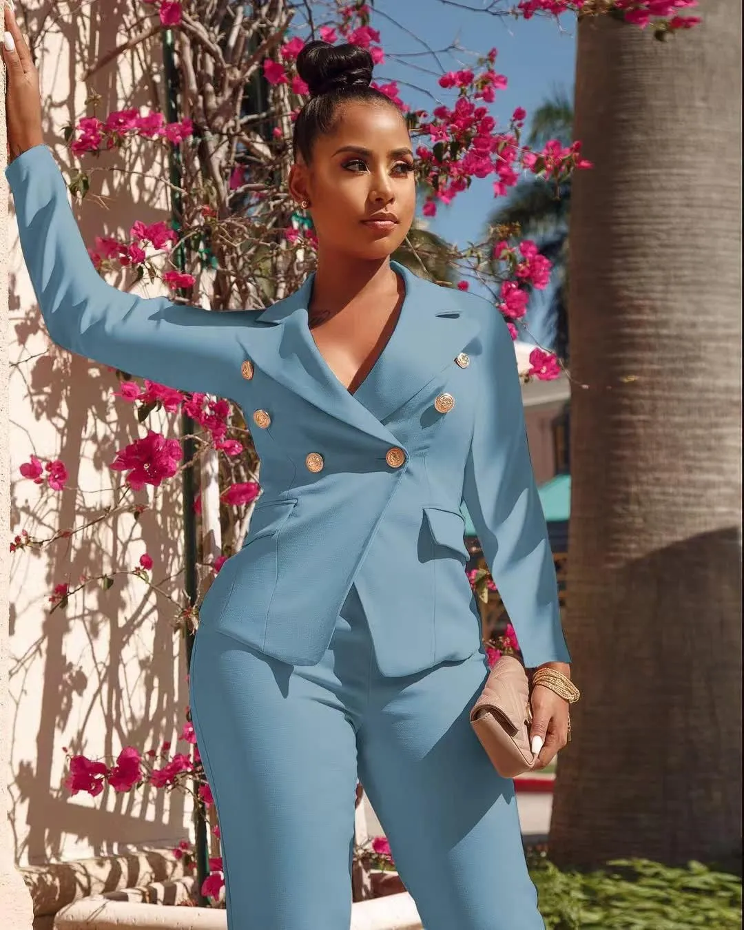 Women's Business Blazer Suit Long Sleeves Two Piece Solid Work Pant Suit Business Office Lady Suits Sets