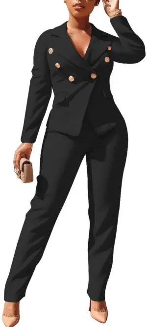 Women's Business Blazer Suit Long Sleeves Two Piece Solid Work Pant Suit Business Office Lady Suits Sets