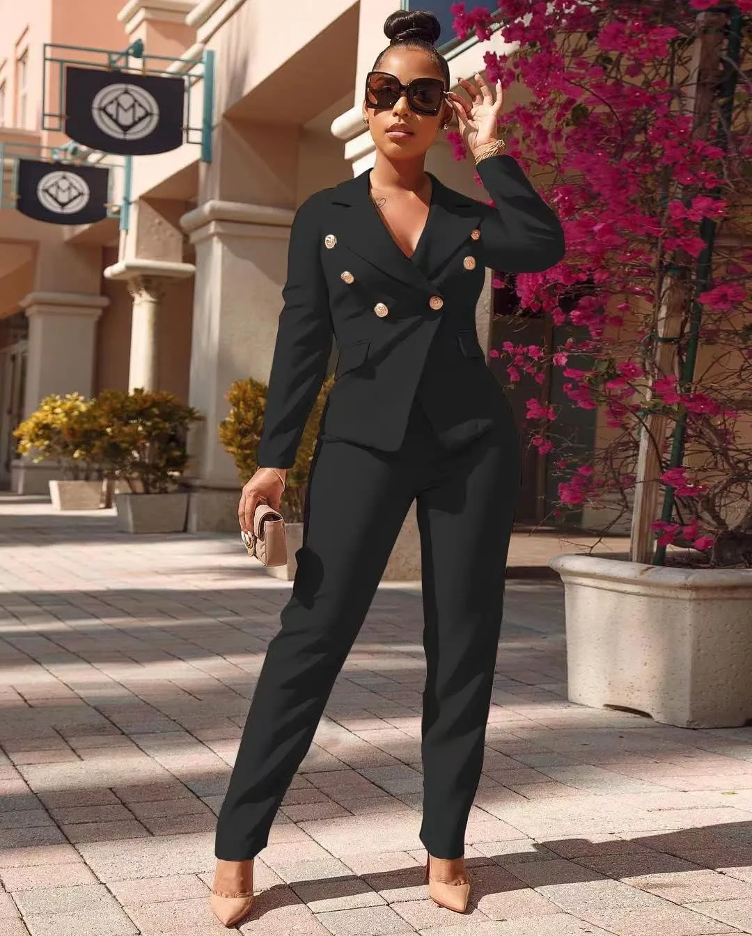 Women's Business Blazer Suit Long Sleeves Two Piece Solid Work Pant Suit Business Office Lady Suits Sets