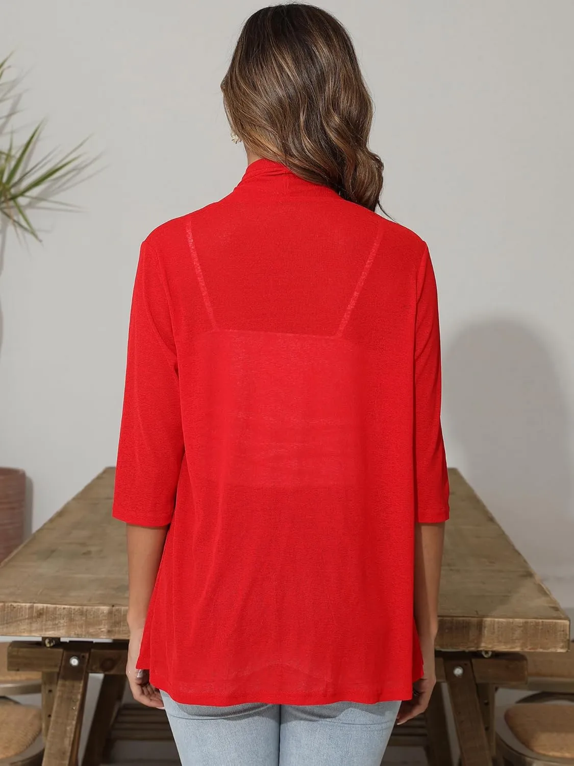Women's Lightweight Open Front Cardigans 3/4 Sleeve Casual Soft Sheer Cardigan S-3XL