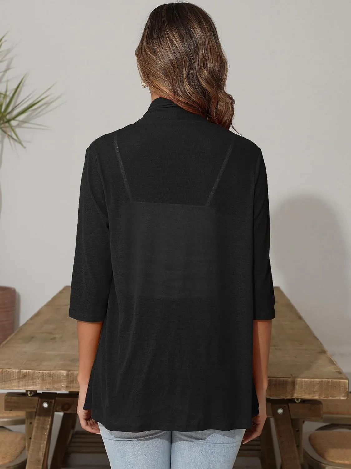 Women's Lightweight Open Front Cardigans 3/4 Sleeve Casual Soft Sheer Cardigan S-3XL