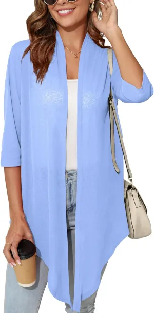 Women's Lightweight Open Front Cardigans 3/4 Sleeve Casual Soft Sheer Cardigan S-3XL